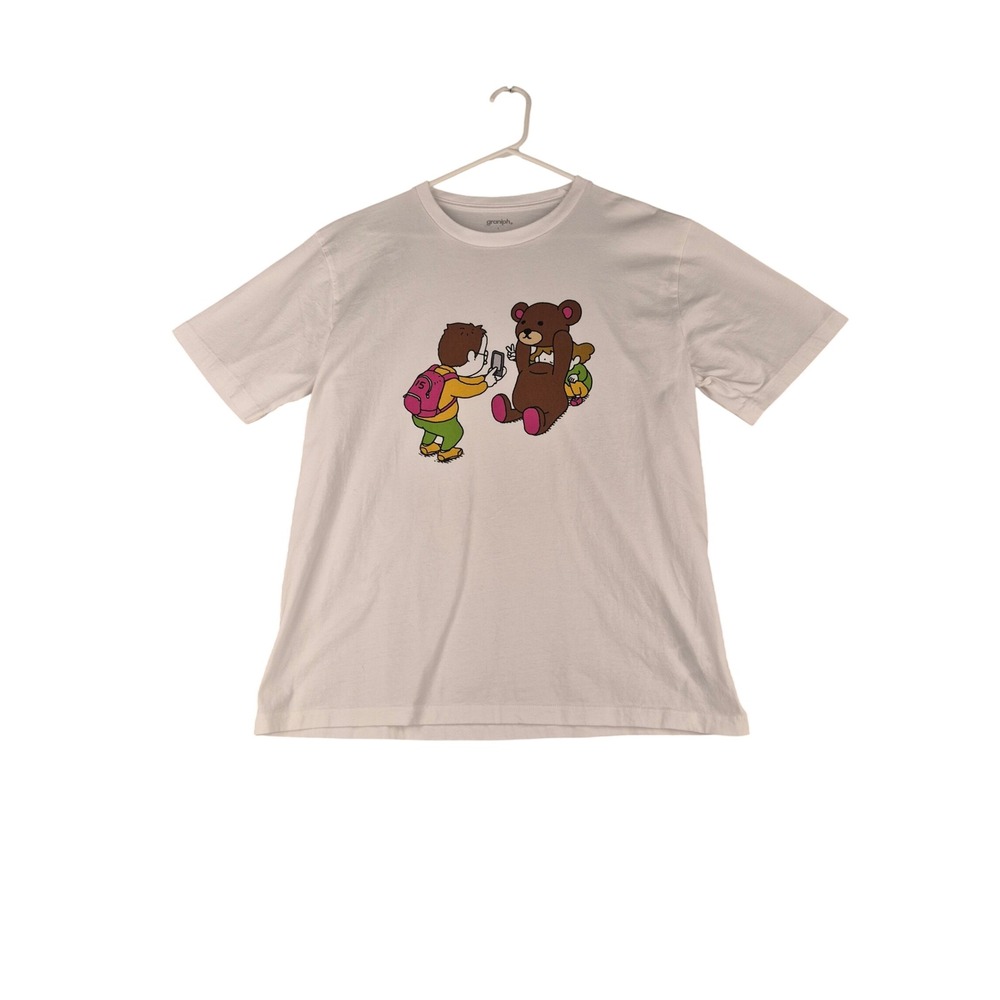 Graniph Mens White Bear Costume Graphic Anime China T-Shirt Size Large